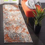 Safavieh Monaco Collection MNC225H Boho Chic Aquarel, abstract, pluisvrij, voor woonkamer, entree, hal, slaapkamer, 76 x 244 cm, grijs/oranje