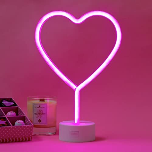 LEGAMI - LED-lamp neon-effect, It's a sign, H 30,5 cm, hart thema, dubbele voeding, USB-kabel (meegeleverd) of batterijen (niet inbegrepen), tafellamp, veelkleurig licht
