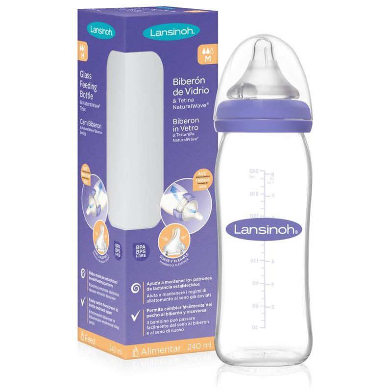 Lansinoh Glass Baby Bottle with NaturalWave Teat (240 ml)