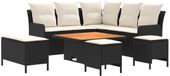 vidaXL Loungeset 7-delig Zwart en Crème PE-rotan