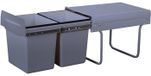 Poubelle encastrable, 36 litres (2x18 litres), extractible, 2 compartiments, glissières télescopiques, cadre en acier inoxydable, pour le tri des déchets dans la cuisine, dimensions : 34x51x38,5 cm