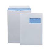TECNO PRESTIGE, doos met 250 hoezen, extra wit, beschermband, 90 g, formaat C4 229 x 324 mm, met venster 110 x 50
