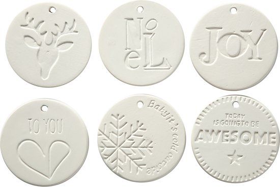 Hangende Ornamenten - 7x7 cm - 6 stuks - Wit