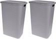 Storage Solutions Panier à linge - 2x pièces - rotin - avec couvercle - gris - 60 litres - 33 x 44 x 60 cm - plastique tressé