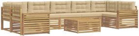 vidaXL - Buiten - bank - set - 8 - st - Wit - en - Beige - Massief - Acacia - Hout