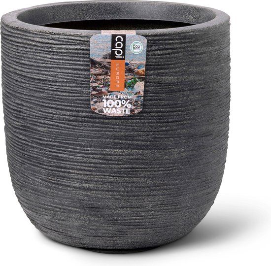 Capi Europe Bloempot bol Waste Rib NL - 43x41 cm - Terrazzo grijs