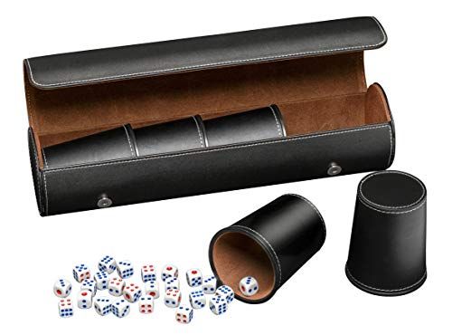 Philos 7995 - kunstleren kubusbeker, 5 dobbelbekers, set van 5 met hoes, kunstleer, zwart, inclusief 25 plastic dobbelstenen