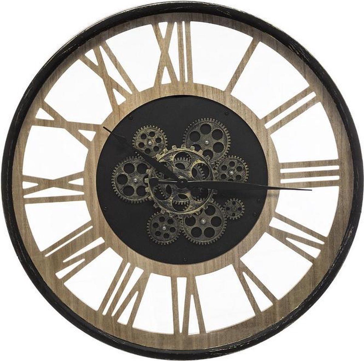 Wandklok mechanisme look zwart en hout - 57cm