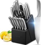 Set de couteaux de chef professionnels 16 pièces - Acier inoxydable - Bloc en bois noir