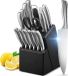 Set de couteaux de chef professionnels 16 pièces - Acier inoxydable - Bloc en bois noir