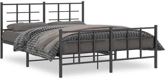 vidaXL Bedframe met hoofd- en voeteneinde metaal zwart 150x200 cm