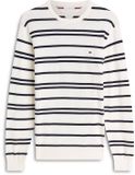 Tommy Hilfiger Heren Gebreide Trui Essential Katoen Ronde Hals Lange Mouw Regular Fit Wit/Blauw M