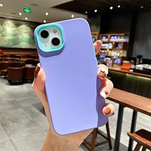 HUILUN Effen Kleur Vloeibare 3in1 Siliconen Beschermhoes Mobiele Telefoon Shell Past voor Iphone 13 12 Pro Max 11 8 7 6s X Iphone Case, Gras Paars, voor Iphone 13 Pro Max