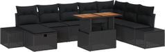 vidaXL Banc de jardin - Set - 9 - pièces - Noir - poly - rotin