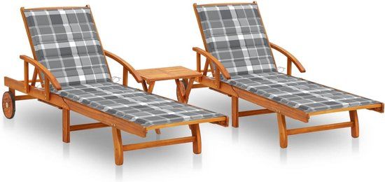 vidaXL Ligstoelen 2 st met tafel en kussens massief acaciahout