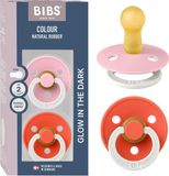 BIBS Colour Glow Fopspeen - 6-18 mnd - 2-pack - Rond - Baby Pink/Tango