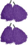 Funny Fashion Cheerballs - set van 4x - paars - pompoms met franjes en stick handgreep - 25 cm - kinderen