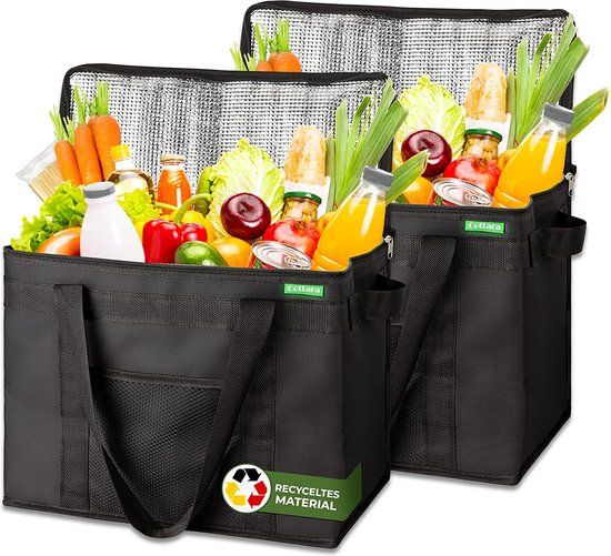 Opvouwbare koeltas - 2 stuks - gerecycled materiaal - zwart - 40 x 24 x 31 cm