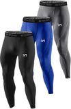 MEETWEE Compressiebroek - Heren - Basislaag voor Trainen - Set van 3 - Zwart/Blauw/Grijs - XL