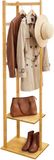 Merkloos / Sans marque Relaxdays Kapstok van bamboe en MDF met planken, haken en stang, 155 x 38 x 30 cm, naturel