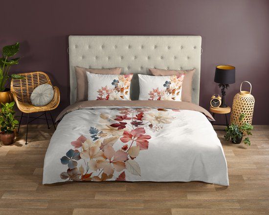 Good Morning Dekbedovertrek Bloemen en Bladeren Lits Jumeaux 240x200/220 cm Ecru 100% Katoen Renforce