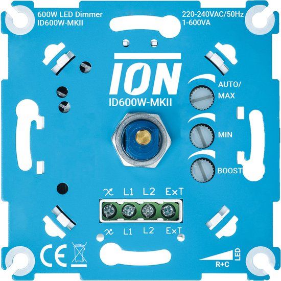 ION Industries LED Dimmer Inbouw - 0.3-600W - Draaidimmer - Blauw