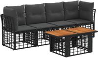 vidaXL Tuinbank Set 5-delig Zwart en Donkergrijs Polyrattan