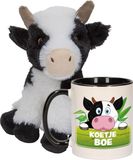 Nature planet Koeien Cadeauset kind - Koeien knuffel 19 cm en drinkbeker 300ml