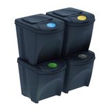 WELL HOME MOBILIARIO & DECORACIÓN Set van 4 gerecyclede vuilnisemmers, antraciet, 4 x 25 l