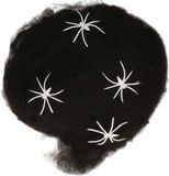 Boland Decoratie spinnenweb/spinrag met spinnen - 4x - 60 gram - zwart - Halloween/horror thema versiering