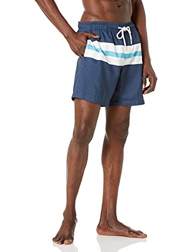 Amazon Essentials Men's Quick-Dry Swim Trunks - 7" Inseam, Navy/White Stripe, XXL