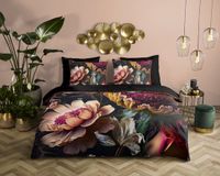 Descanso Dekbedovertrek Bloemen 140x200/220 cm Antraciet Katoen Satijn