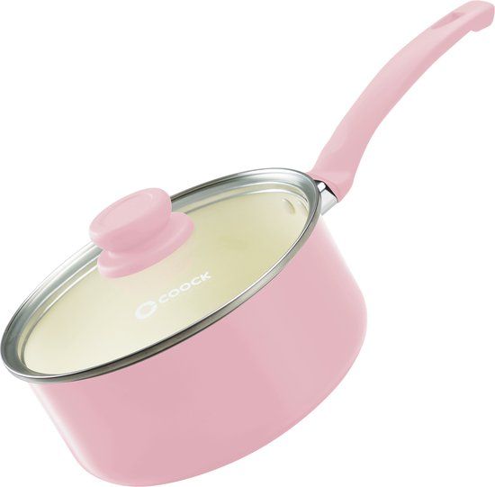 COOCK Steelpan met deksel - 2500ml - Roze/Wit - Inductie - Anti-Aanbak Coating - Gerecycled Aluminium - Inclusief E-book