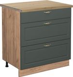 Vicco Fame-Line Keukenonderkast – 80 cm met 3 laden, WB Eik Groen-Goud Landhuis