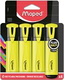 Maped - Fluo'Peps Classic markeerstiften - Duurzame markeerstiften voor school en professioneel gebruik - Verpakking met 4 markeerstiften neongeel