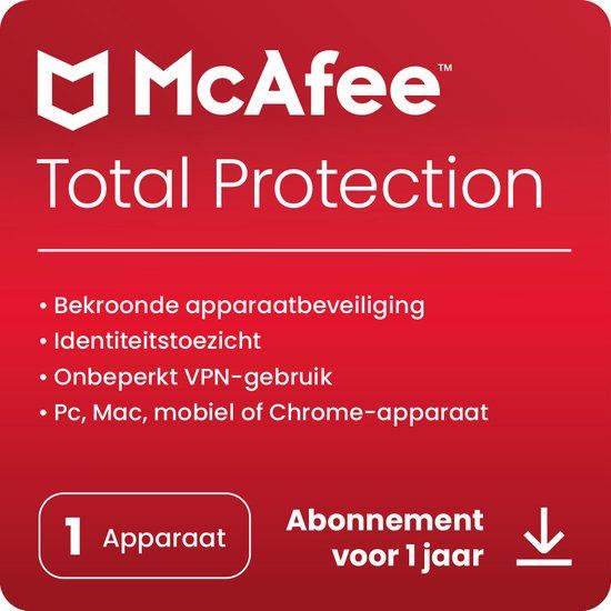 McAfee Total Protection incl VPN - 1 jaar/1 apparaat - Nederlands - Download