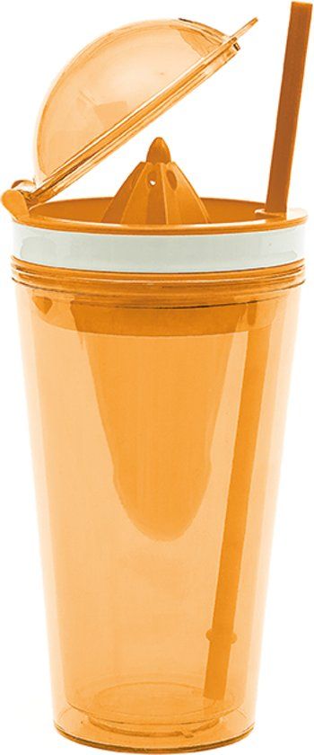 Zak! Designs On The Go Citruspers Drinkbeker - Dubbelwandig - Incl. Rietje - 500ml - Oranje