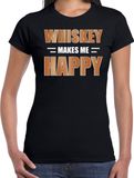 Bellatio Decorations Whiskey makes me happy / Whiskey maakt me gelukkig drank t-shirt zwart voor dames