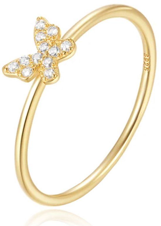 Elenza AMS Elenza Thin .925 Zilveren Ring met Klein Bloemmotief en Gouden Plating – 1mm-16mm