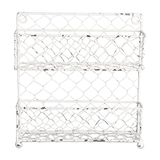 DII Z01926 boerderij vintage metalen kip draad organizer voor keuken muur, bijkeuken of kast, antieke afwerking, 2 tier kruiden rack-wit