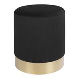 House Nordic Gamby Cylinder Pouffe/Ottoman in Black Velvet with Brass Frame