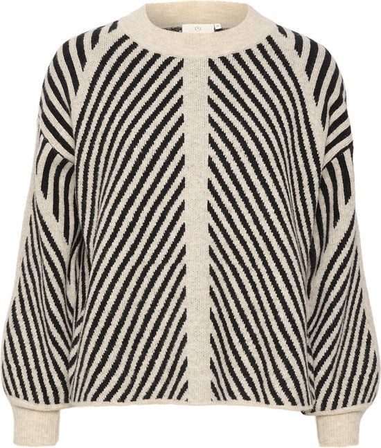 Kaffe KAvera Knit Pullover Dames Trui - Maat S - Beige / Black