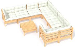 vidaXL 9-delige Loungeset met crèmekleurige kussens grenenhout