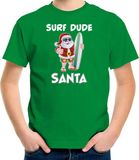 Bellatio Decorations Surf dude Santa fun Kerstshirt / Kerst t-shirt groen voor kinderen - Kerstkleding / Christmas outfit 110/116