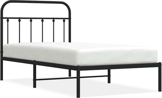 vidaXL Bedframe met hoofdbord metaal zwart 100x190 cm