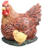 Farmwood Animals Farmwood Kip met kuiken tuin beeldje - bruin - 19 cm