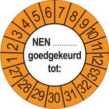 Merkloos / Sans marque Ricard Keuringsstickers NEN (zelf in te vullen) Goedgekeurd tot 2027 | 50 stuks, Ø 35 mm | Buiten Oranje