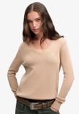 Superdry Gewassen V-hals Trui Dames Katoen Licht Taupe Maat 10