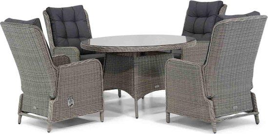 Garden Collections Kingston/Aberdeen 120 cm Round Dining Set 5-Piece - Grey-Anthracite Wicker with Cushions
