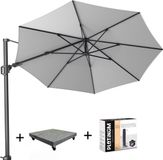 Platinum Challenger T2 parasol 350 cm ronde lichtgrijs met 90KG voet en hoes